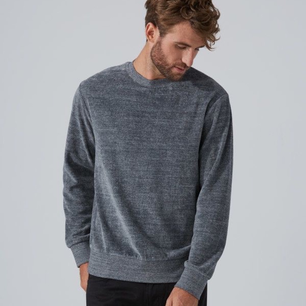 Frank & Oak Washed-Velvet Crewneck in Grey Heather Men's XL Cotton blend